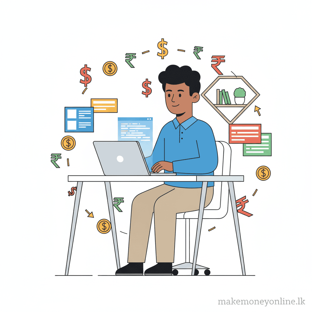Freelance Writing in Sri Lanka: Earn LKR 80,000+ Monthly (2026 Guide) Freelance writing from Sri Lanka overview showing content writing, blogging, USD income converting to LKR, and platforms like Upwork and Fiverr