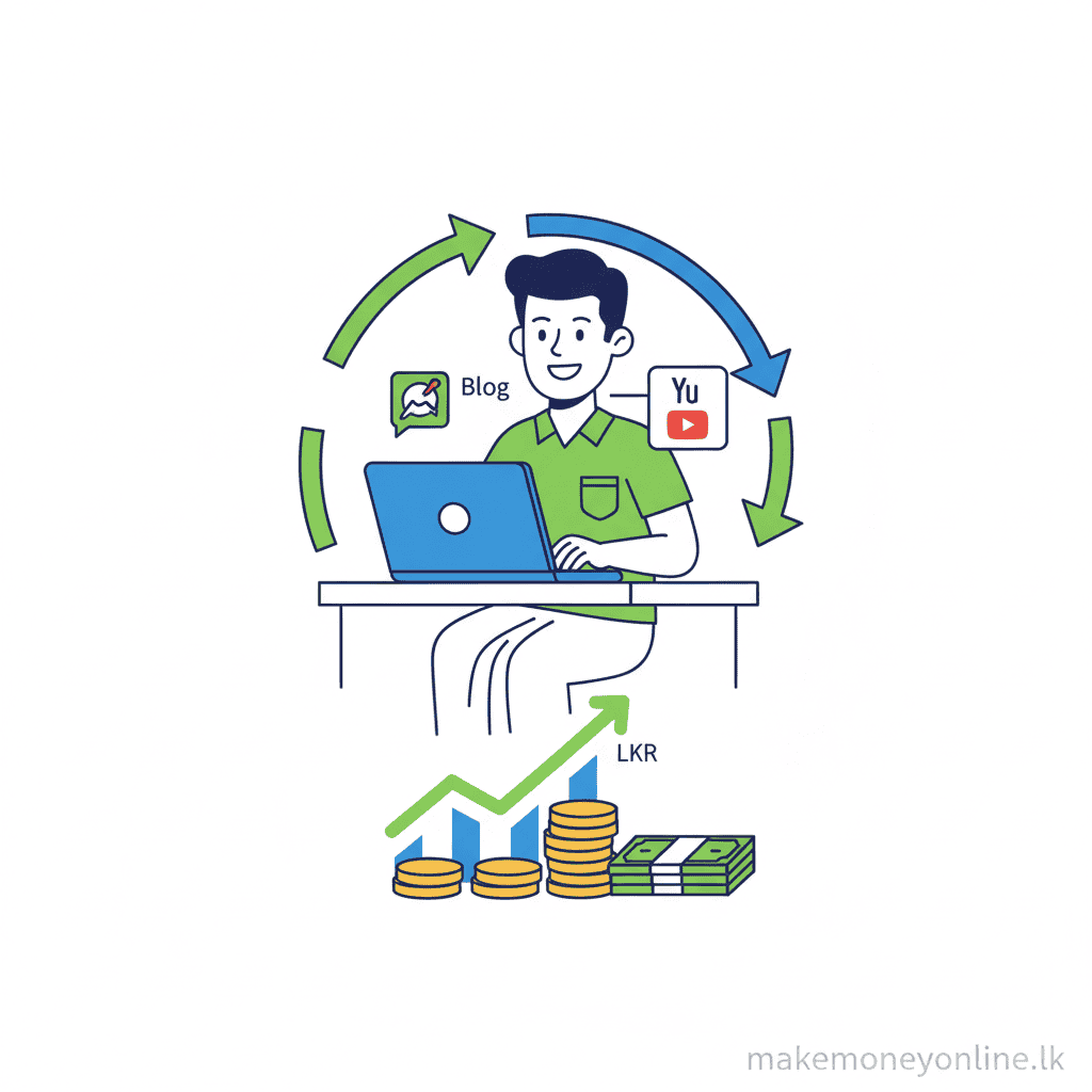 Promoting Digital Products in Sri Lanka: Earn LKR 60,000+ Monthly (2026 Guide) Verdict on promoting digital products from Sri Lanka showing passive income growth through content marketing and recurring commissions